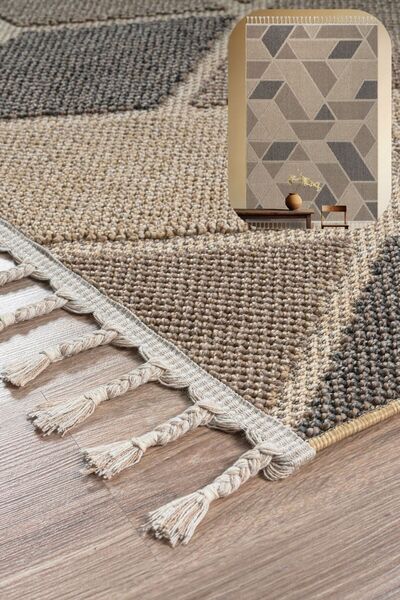 SANRUGS Home & Living Bej Kahve Antrasit Renk Bukleli İskandinav Makine Dokum...