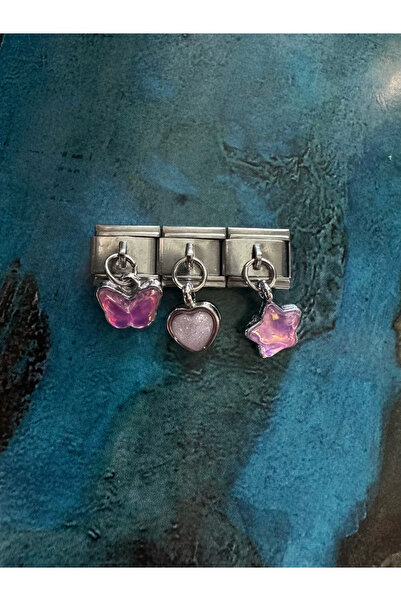 LAİKA 3'lü Çelik Italyan Bileklik Kelebek-kalp-yıldız Hologram Charm Kararmaz