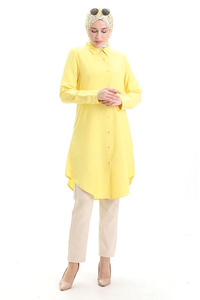sefamerve Buttoned Viscose Tunic 6116-08 Yellow