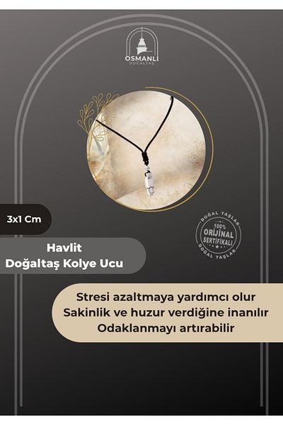 OSMANLI DOĞAL TAŞ Certified Howlite Natural Stone Pendant 3x1 Cm Ku036