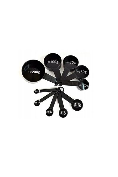 OEM Set of 10 measuring spoons, plastic, 1-200 g, black