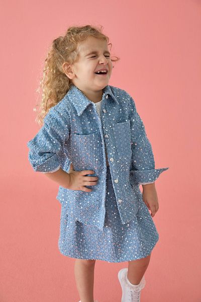 Patique Kids Синя пайетирана деним памучна риза за момиче