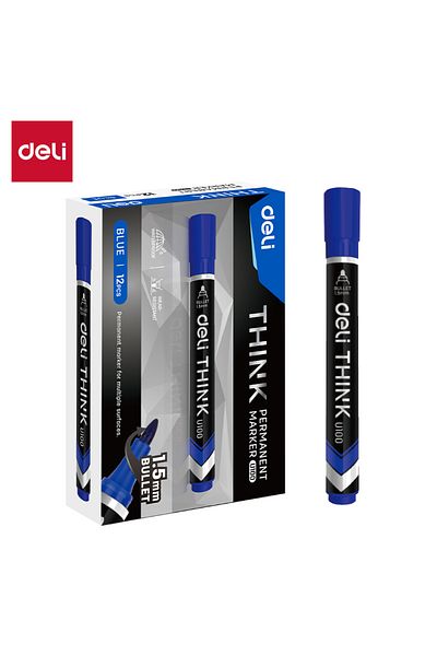 Deli Deli EU10030 Permanent Marker, Bullet Tip 1.5mm, Blue, 12PCS/Box – For Office & Labeling Work