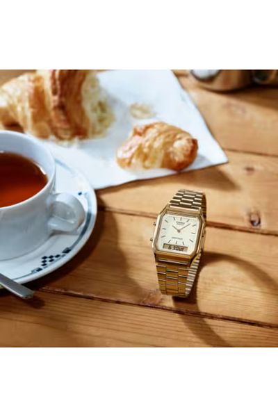 Casio ساعة كاسيو للجنسين، تناظرية ورقمية، بمينا ذهبي - AQ-230GA-9D