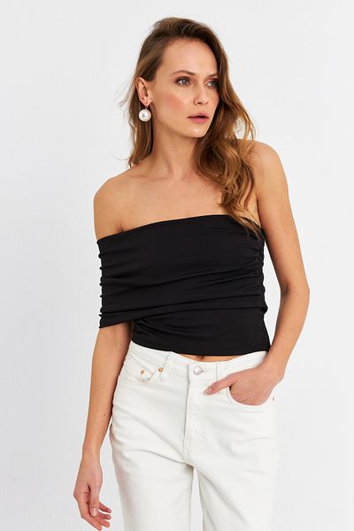 Cool & Sexy Women's Black Cross Crop Blouse B4074-90