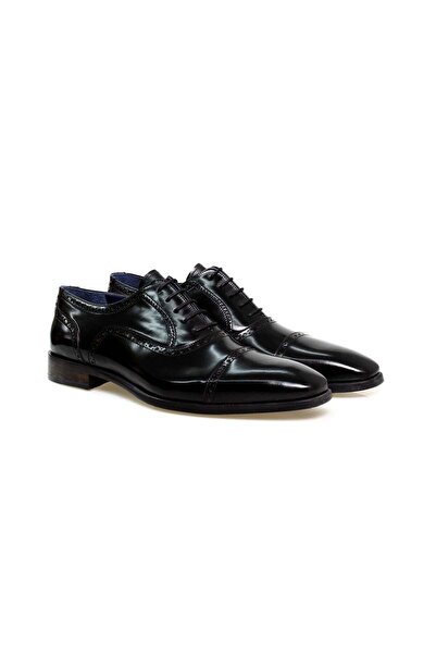 Butik Black Color Lace-Up Genuine Leather Men's Shoes