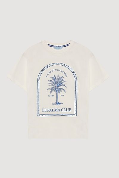 Quzu Le Palma Club Print and Stone Detail T-Shirt