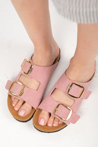 Mio Gusto Ines Powder Color Cork Sole Slippers