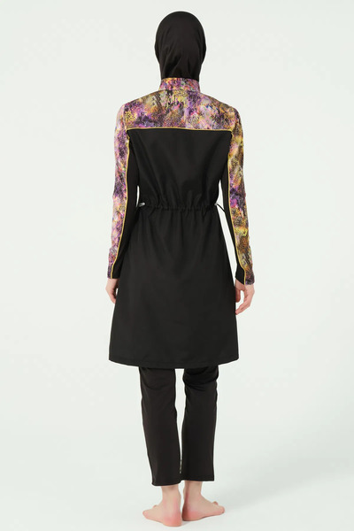 ALFASA Trop Patterned Hair Piping Decorated 5 Piece Quick Dry Full Covered Hijab Swimsuit Set 25416-2