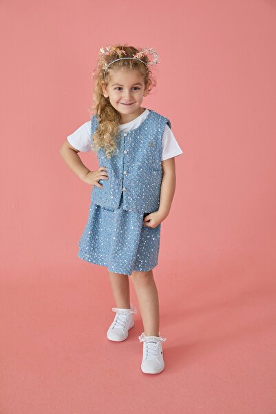 Patique Kids Fusta pentru fetiță din bumbac denim cu paiete albastre