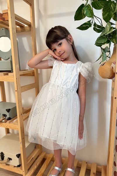 penu baby kids Λευκό γυαλιστερό ριγέ αμάνικο φόρεμα για κορίτσια για κορίτσια