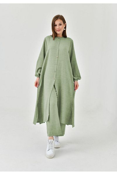 NİSUM MODA Σετ με μισό κουμπί με λινό look