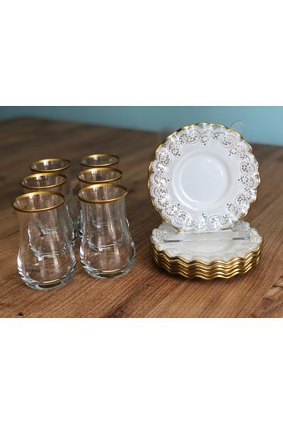 B&M Gold Lace Patterned Curved 6-Person Tea Set 12 Pieces