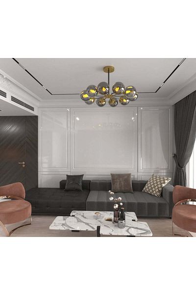 Ucandle Modern chandelier with a golden base and 10 glass balls