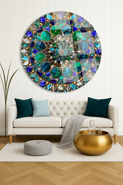 TAULART Tablou rotund din sticlă rezistentă la spargere cu efect de piatră marină cu aspect de sticlă vitralie Tablou modern Tablou cadou pentru acasă