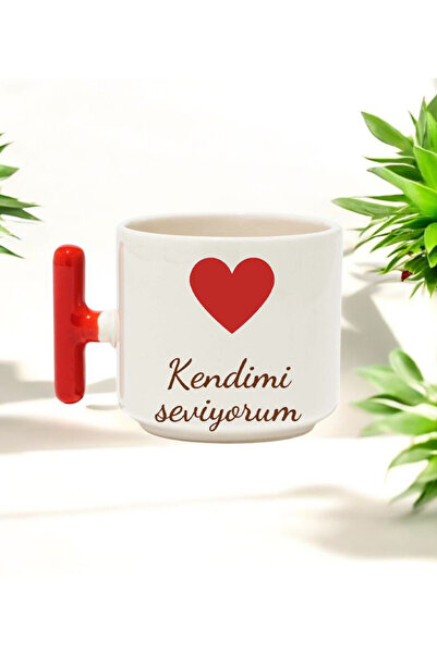 BB TRADE كوب سيراميك مطبوع باللون الأحمر مع مقبض على شكل حرف T بتصميم I Love ...