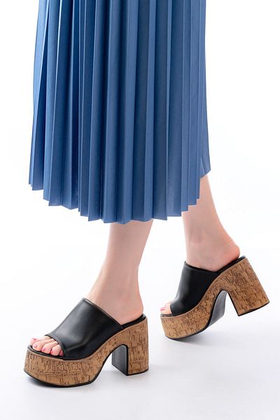 infon shoes creation N-7308 Black Thick High Sole Women's Slippers