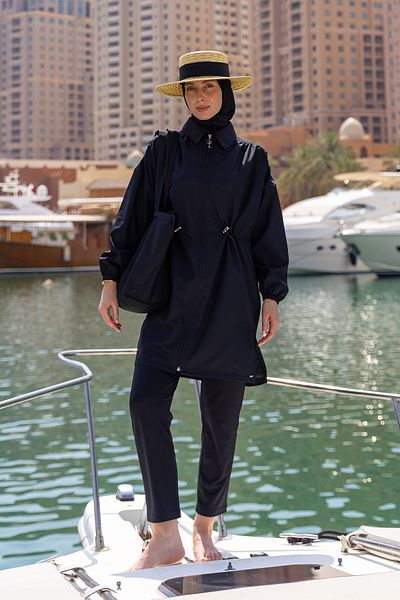 Minel Women's Black Full Covered Hijab Swimsuit Short Set of 2 K-057