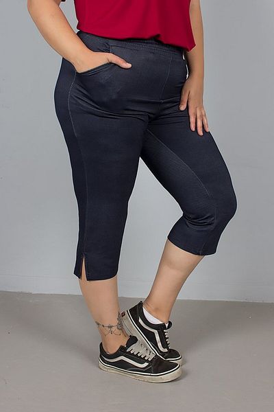 Truva XXL High Waist Denim Look Navy Blue Combed Cotton Capri Pants – Comfort and Elegance in One!