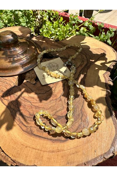 parze doğaltaş Gold Rutile Quartz Natural Stone String Necklace