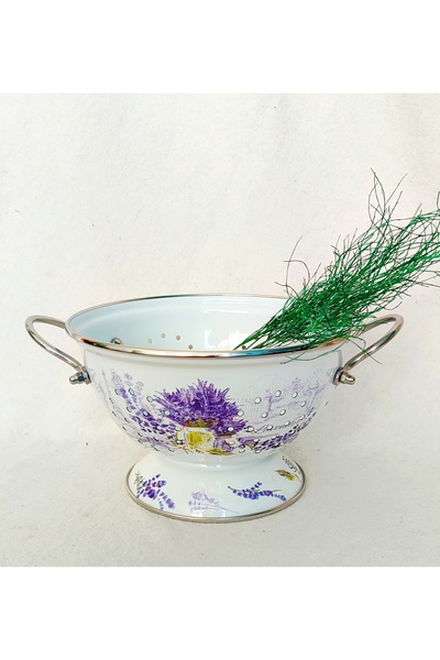 EBRULİEMAYE Lavanta Emaye Süzgeç Kevgir Meyvelik Sunumluk 22 cm çap