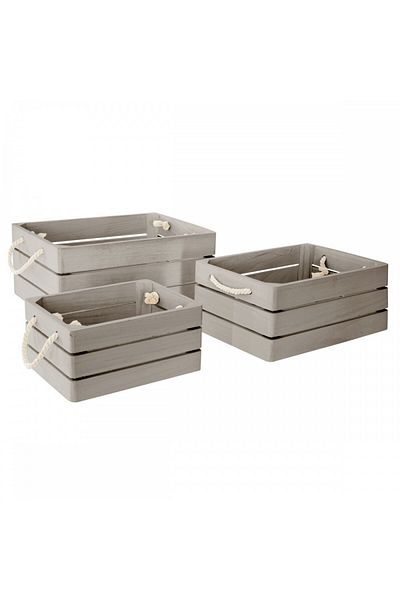 Atmosphera Créateur D'intérieur Set of 3 Amaury chests, wood, grey, 23.5 x 17 x H 11 cm, 29 x 21 x H 13 cm, 35 x 25 x H 15 cm
