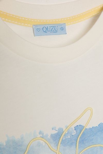 Quzu تي شيرت بطبعة زهور بتأثير الماء إكرو
