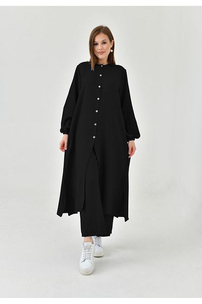 NİSUM MODA Σετ με μισό κουμπί με λινό look