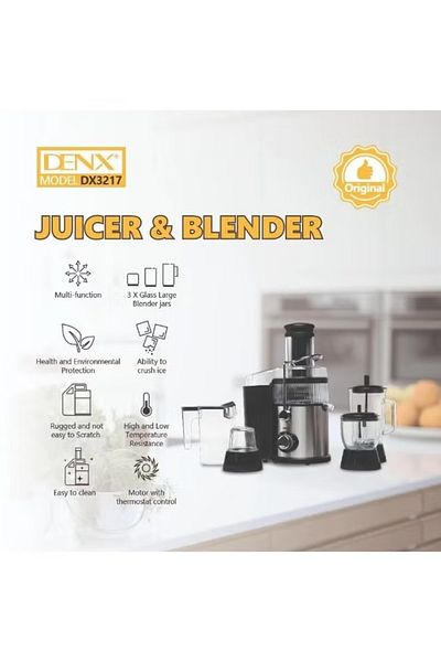 Denx مجموعة خلاط وعصارة من الفولاذ المقاوم للصدأ بقوة 4000 واط مع محضر طعام وخلاط ومطحنة DX3217