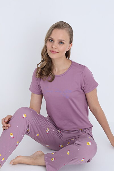 STELLAPİNK Kadın Likralı Pijama Takımı