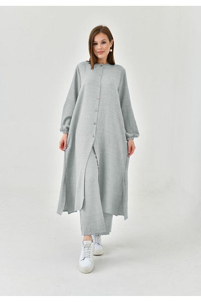 NİSUM MODA Σετ με μισό κουμπί με λινό look