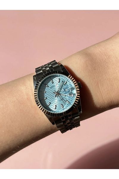 Harlofia Jewelry Coliseum Brand Women's Steel Wrist Watch with Blue Dial