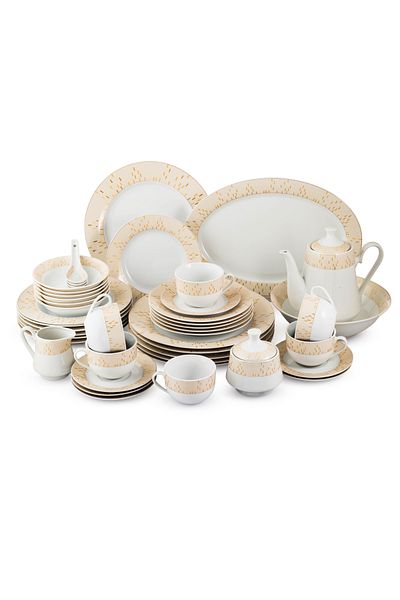 Dania 49-piece porcelain dinner set, white with gold line, serves 6 people, white