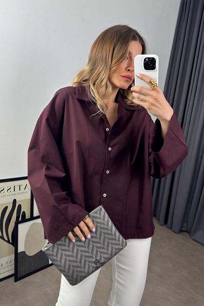My Blog Cămașă oversize cu manșetă lată prune - 4952