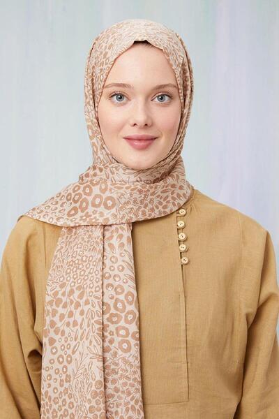 Levidor Sütlü Kahve Baskılı Desenli Cotton Şal