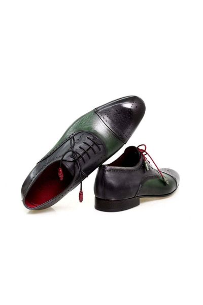 Butik Gray Green Color Lace up Khaki Leather Men's Shoes