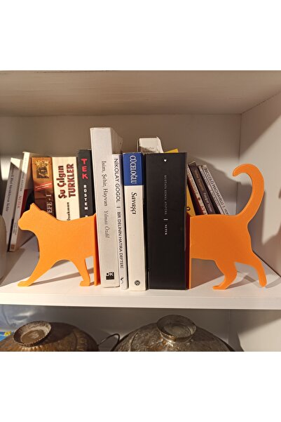 Mey3DDesign Kedi Kitap Tutucu, Turuncu, Hediyelik Ürün