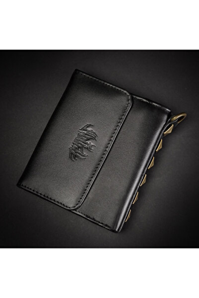 Hyraw Women's Wallet with Gold Studs Made of Genuine Leather Punx, Black