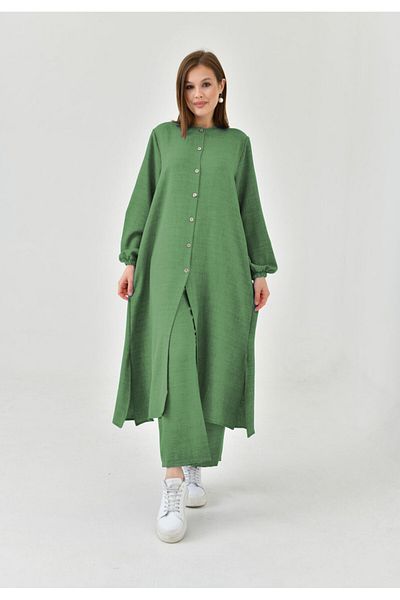 NİSUM MODA Σετ με μισό κουμπί με λινό look