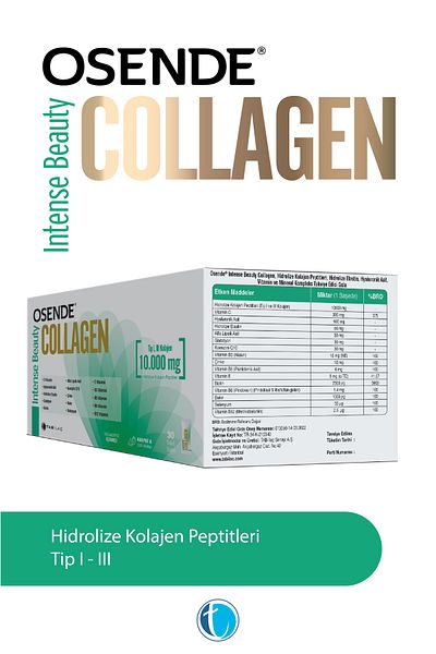 Osende Intense Beauty Collagen 30 Sachets 10.000 Mg Collagen Peptides Type 1 Type 3 (Watermelon & Strawberry Flavor)