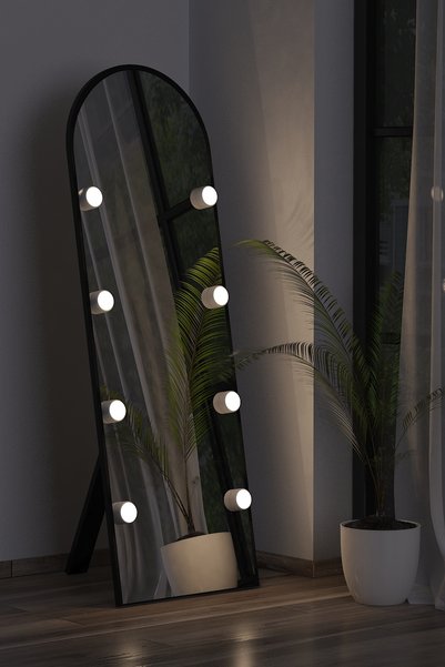 nysamo Siyah Antre Koridor Duvar Salon Banyo Wc Ofis Çocuk Yatak Odası Led Ampullü Boy Ayna 50x150cm