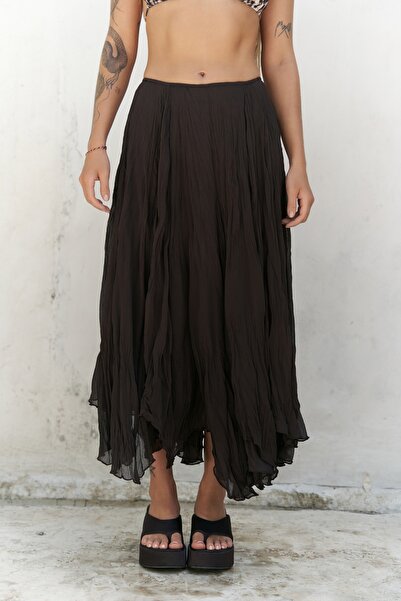 BOHEMAİ Assa Pleated Brown Skirt