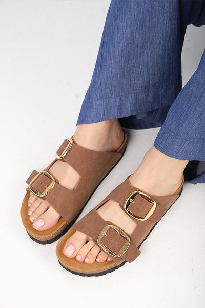 Mio Gusto Ines Brown Cork Sole Slippers