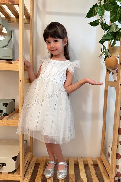 penu baby kids Λευκό γυαλιστερό ριγέ αμάνικο φόρεμα για κορίτσια για κορίτσια