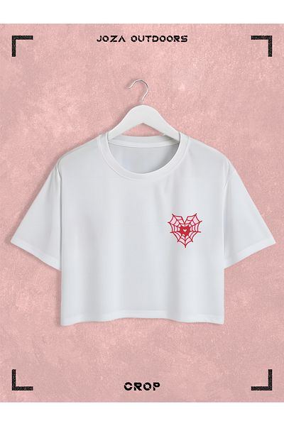 Jobia Outdoors Women's Cotton Colorful Network Heart Chest Printed Crew Neck Oversize Loose Cut Crop T-Shirt