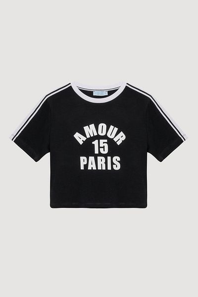 Quzu Paris Written Crop T-Shirt Navy Blue