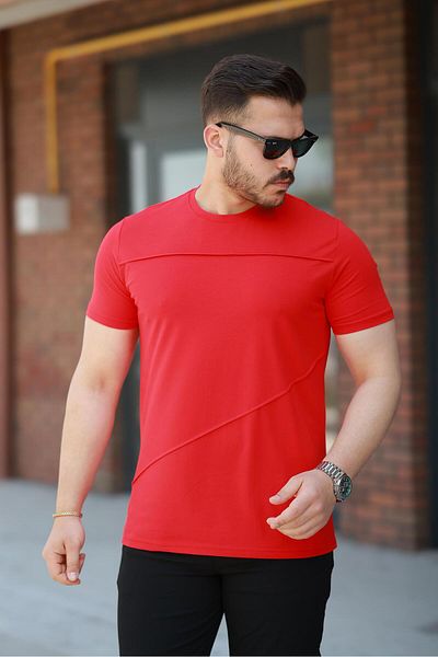 Miron Red Piece Stitch Detail Regular Fit Short Sleeve T-Shirt -2523