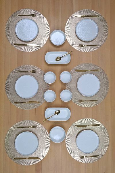 Glore Reactive Cream Gold Gilded 14 Piece Breakfast Set for 6 People