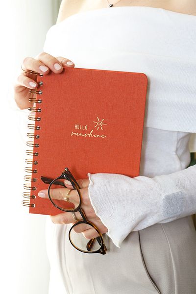 PAPERORA Linen Checkered A5 Notepad - Spiral, Hard Cover, Undated Coral