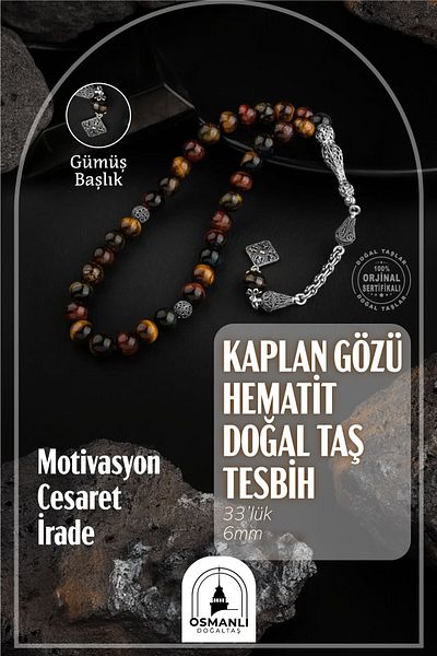 OSMANLI DOĞAL TAŞ Mărgele de rugăciune cu ochi de tigru din piatră naturală de 8 mm
